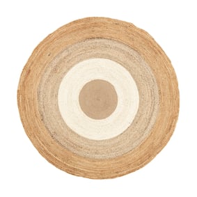 Jute Teppich Rund - Mirai Border Weiss Natur - sfeer