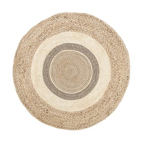 Jute Teppich Rund - Mirai Border Weiss Melange - product