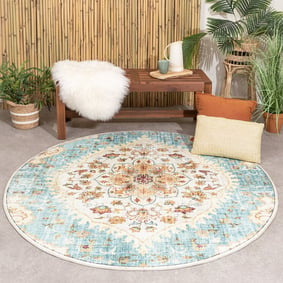 Vintage Gartenteppich Rund - Santo Mandala Hellblau