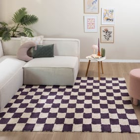 Retro Teppich - Gambit Violett Weiß