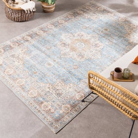 In- & Outdoor Teppich Vintage - Kairo Medaillon Hellblau Creme