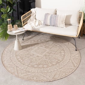 In- & Outdoor Jute Teppich Rund - Atlas Aztec Braun Creme