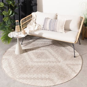 In- & Outdoor Jute Teppich Rund - Atlas Diamond Braun Creme