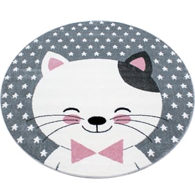Kindertepppich Rund - Anna Katze Rosa