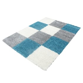Hochflor Teppich - Cube Türkis - sfeer
