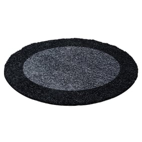 Hochflor Teppich Rund - Edge Schwarz