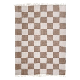 Teppich Kariert - Blox Fringe Beige Weiß - sfeer
