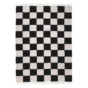 Teppich Kariert - Blox Fringe Schwarz Weiß - sfeer