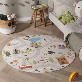 Auto Spielteppich Rund - Rocky Ride Grau
