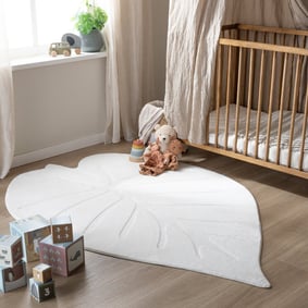 Kinderteppich Waschbar - Coco Blatt Weiß