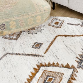 Hochflor Teppich Rund - Blend Aztec Creme Bunt - product