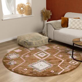 Berberteppich Rund - Blend Aztec Rostbraun