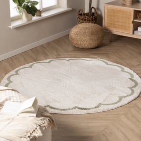 Waschbarer Teppich Rund - Myrre Weiß Grün