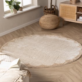 Waschbarer Teppich Rund - Myrre Beige Weiß