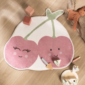 Waschbarer Kinderteppich - Berry Kirschen Rot