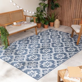 In- & Outdoor Teppich - Rio Flower Dunkelblau