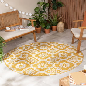 In- & Outdoor Teppich Rund - Rio Flower Gelb