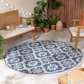 In- & Outdoor Teppich Rund - Rio Flower Dunkelblau