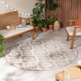 In- & Outdoor Teppich Rund - Rio Flower Beige