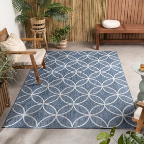 Geometrischer Outdoor Teppich - Faro Ripple Blau
