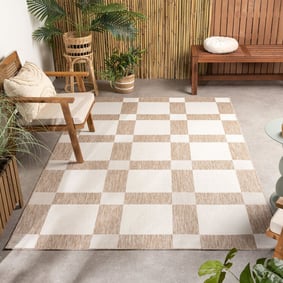 Geometrischer Outdoor Teppich - Faro Blocks Beige