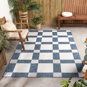 Geometrischer Outdoor Teppich - Faro Blocks Blau