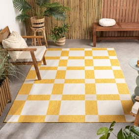 Geometrischer Outdoor Teppich - Faro Blocks Gelb