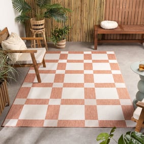 Geometrischer Outdoor Teppich - Faro Blocks Rosa