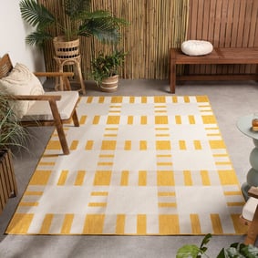 Geometrischer Outdoor Teppich - Faro Tiles Gelb