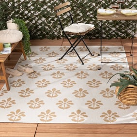 In- & Outdoor Jute Teppich - Como Flower Creme Beige 