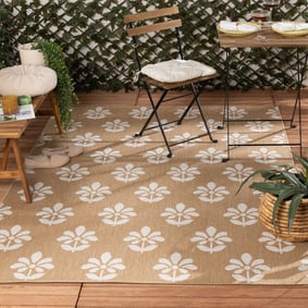 In- & Outdoor Jute Teppich - Como Flower Beige Creme