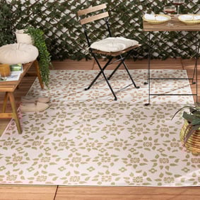 In- & Outdoor Jute Teppich - Como Floral Creme Beige