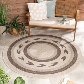Garten Teppich Rund - Nusa Orbit Braun Creme