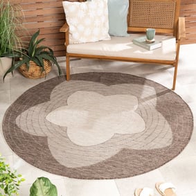 Garden Teppich Rund - Nusa Flower Braun Beige 