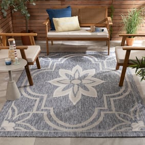 In- & Outdoor Teppich - Isla Medaillon Hellblau Weiß