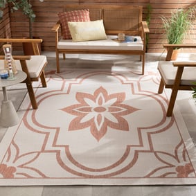 In- & Outdoor Teppich - Isla Medaillon Weiß Rose