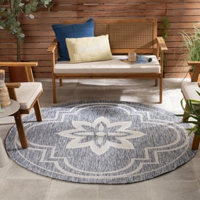 In- & Outdoor Teppich Rund - Isla Medaillon Hellblau Weiß