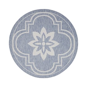 In- & Outdoor Teppich Rund - Isla Medaillon Hellblau Weiß - product