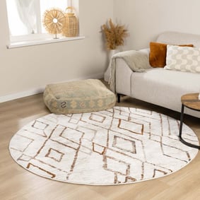 Hochflor Teppich Rund - Blend Diamond Creme Bunt