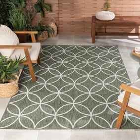 Geometrischer Outdoor Teppich - Faro Ripple Grün  Weiß