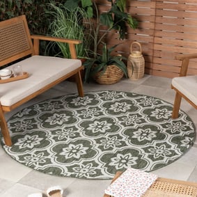 In- & Outdoor Teppich Rund - Rio Flower Grün