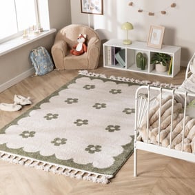 Waschbarer Kinderteppich - Moos Flower Grün
