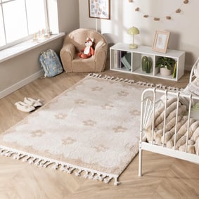 Waschbarer Kinderteppich - Moos Flower Creme