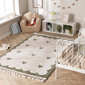 Waschbarer Kinderteppich - Moos Star Grün