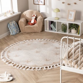 Waschbarer Kinderteppich Rund - Moos Star Creme
