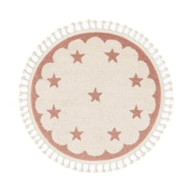 Waschbarer Kinderteppich Rund - Moos Star Rosa - product