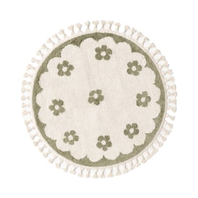 Waschbarer Kinderteppich Rund - Moos Flower Grün - product