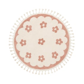 Waschbarer Kinderteppich Rund - Moos Flower Rosa - sfeer