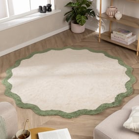 Waschbarer Teppich Rund - Hazy Grün Creme