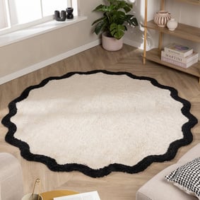 Waschbarer Teppich Rund - Hazy Schwarz Creme